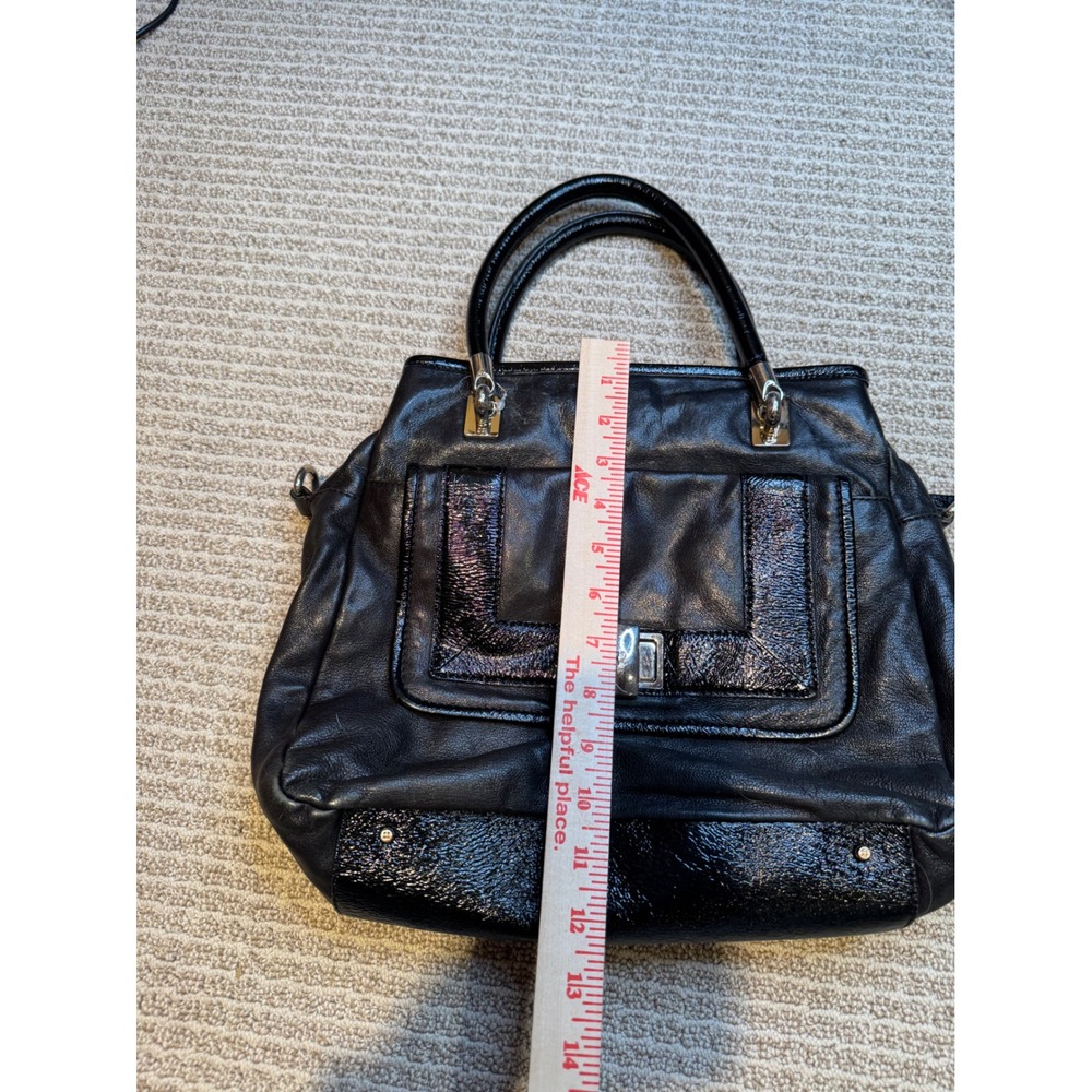 Kate spade Black Leather Patent Satchel Handbag Silver Hardware Shoulder Bag - Picture 11 of 16
